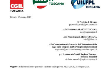 Cgil Cisl Uil categoria: 28 giugno sciopero della sanità privata toscana