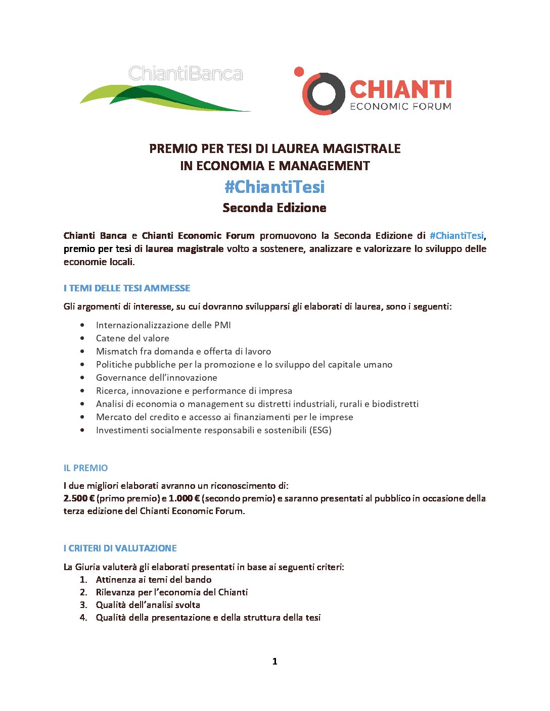 Al via la seconda edizione del premio #ChiantiTesi