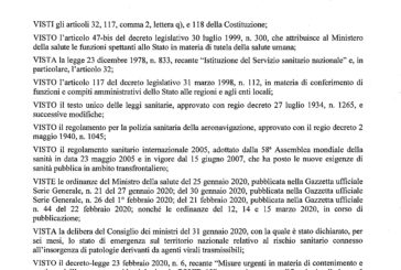 Nuova ordinanza ministeriale per il contenimento del coronavirus