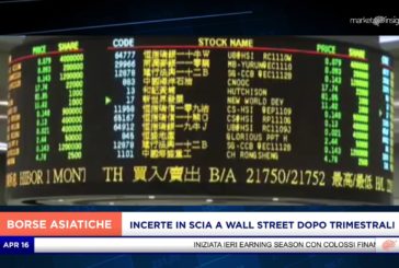 ASIA INCERTA IN SCIA A WALL STREET DOPO LE PRIME TRIMESTRALI