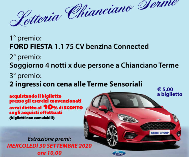 Lotteria Chianciano Terme”: primo premio una auto Ford Fiesta 1.1