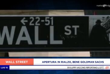 APERTURA IN RIALZO A  WALL STREET, BENE GOLDMAN SACHS DOPO I CONTI