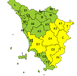 Codice giallo per venti e temporali nella Toscana centro-sud