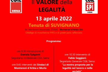 “Il valore della legalità”: il13 aprile iniziativa della CGIL di Siena a Suvignano