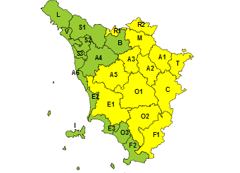 Codice giallo per temporali e rischio idrogeologico fino alle 21