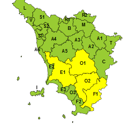 Codice giallo per temporali forti nella Toscana meridionale