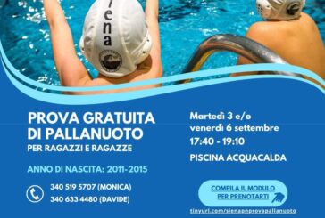 Pallanuoto: prova gratuita il 3 e il 6 settembre all’Acquacalda