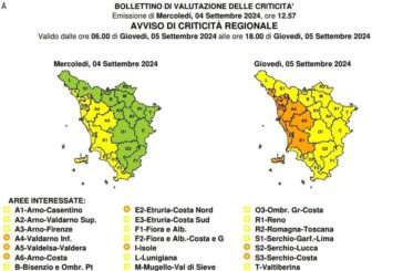 Maltempo: allerta gialla e arancione per il 5 settembre