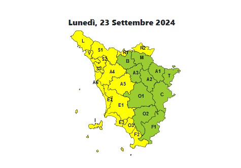 Codice giallo sulla costa e poi nelle aree interne