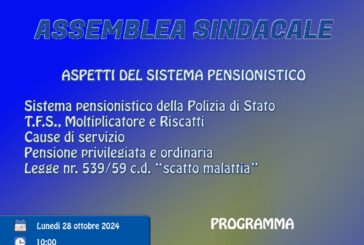 Assemblea FSP in Questura: pensione e cause di servizio i temi trattati